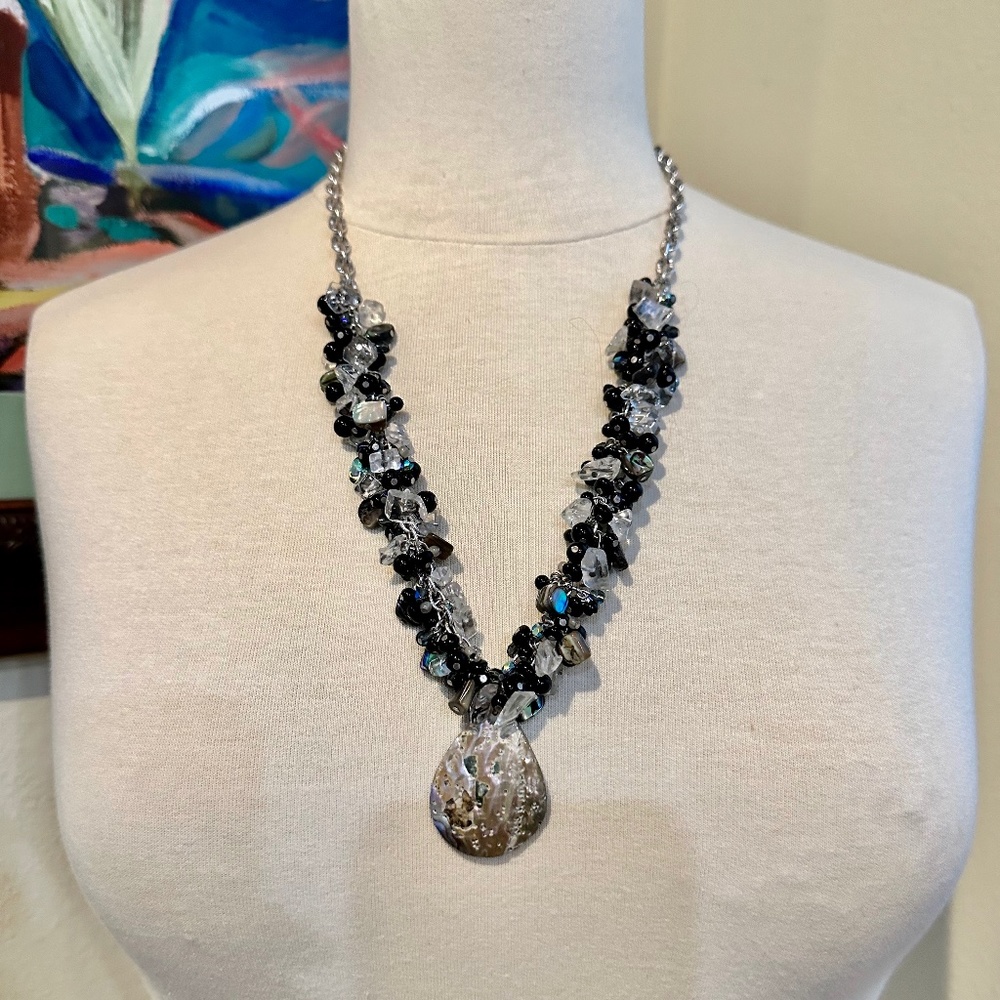 Abalone & Glass Bead Necklace, Earrings & Bracelet Set/ Parure by Carolee